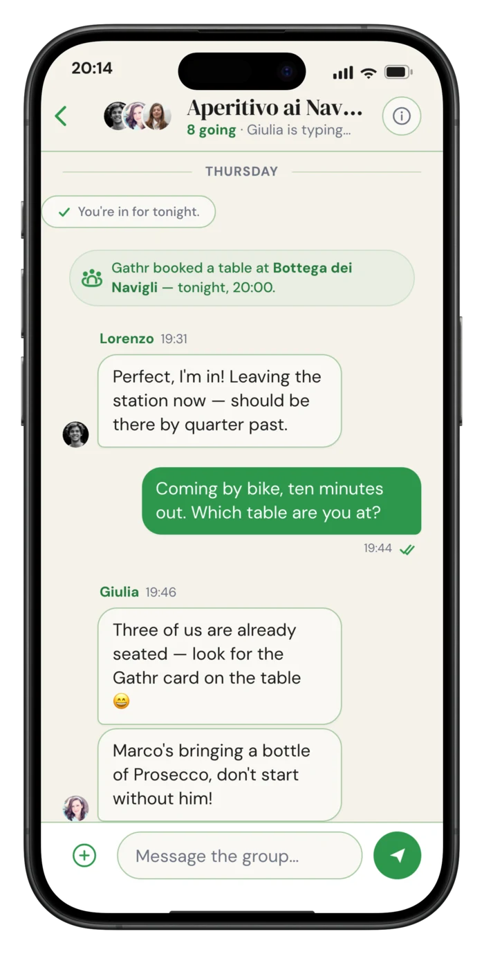 Gathr app group chat — your small group of 4 to 5, everyone new
